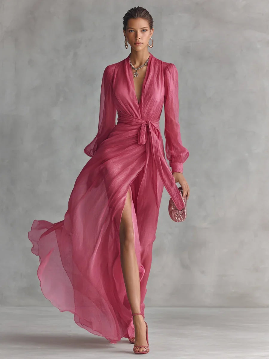 Paloma Vestido Maxi de Gasa con Escote en V