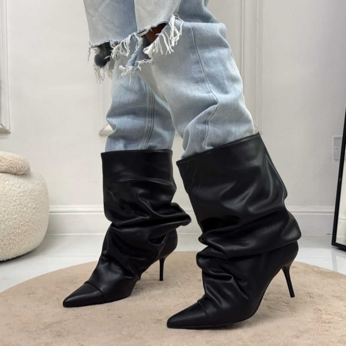 Sand - Botines de mujer con tacón, de punta, estilo casual y elegante, en color negro