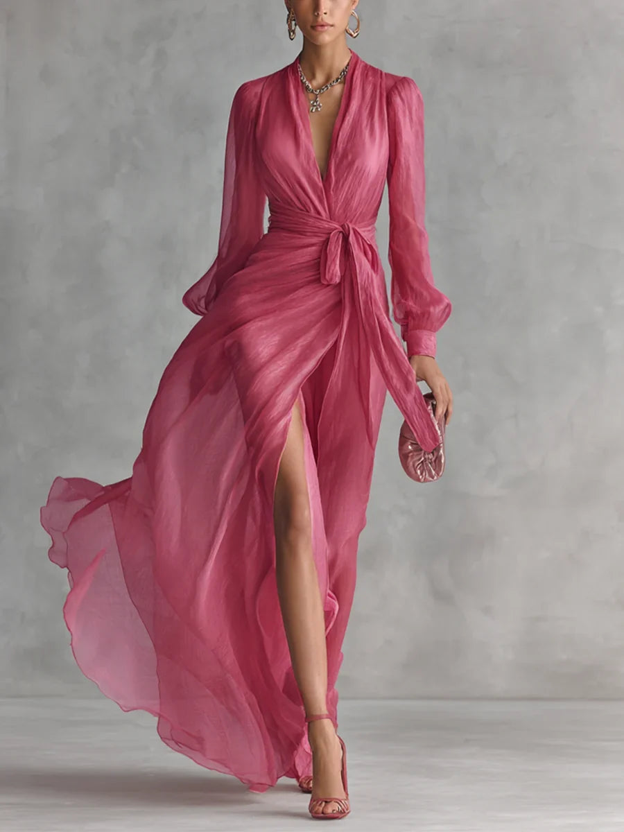 Paloma Vestido Maxi de Gasa con Escote en V