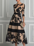 Vestido de corte A, elegante, de encaje negro