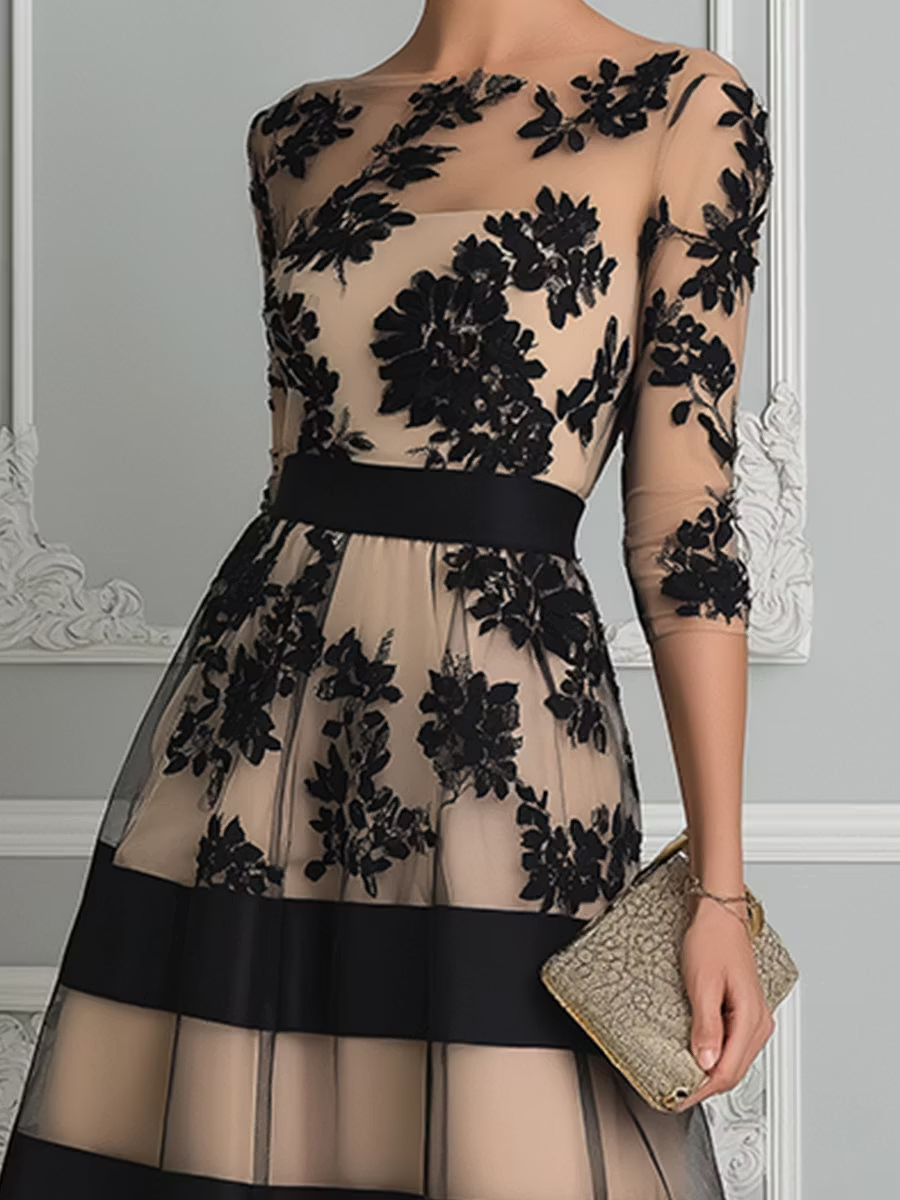 Vestido de corte A, elegante, de encaje negro