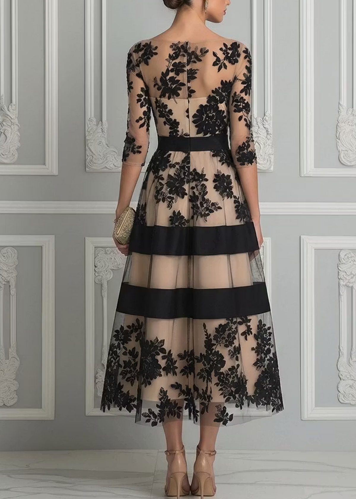Vestido de corte A, elegante, de encaje negro
