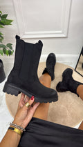 Nya - Botines de punta redonda con cremallera para mujer, negros
