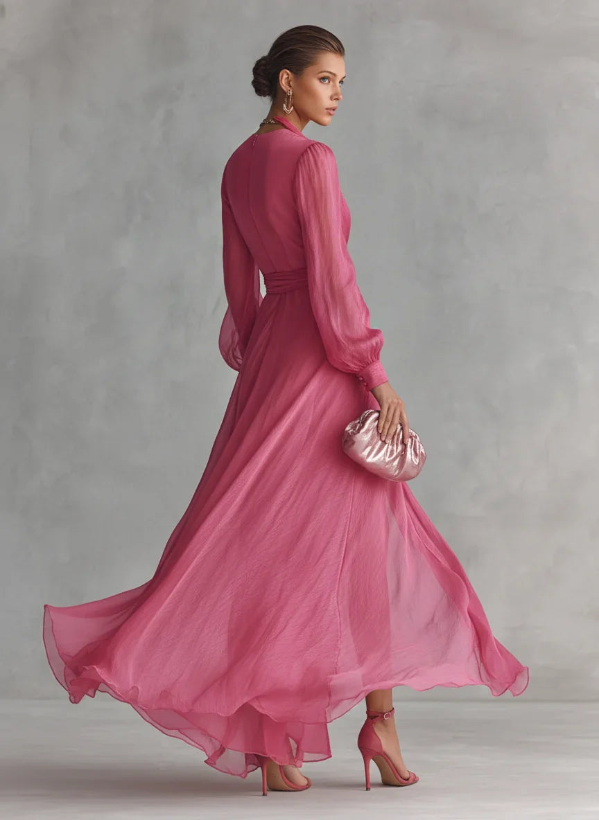 Paloma Vestido Maxi de Gasa con Escote en V