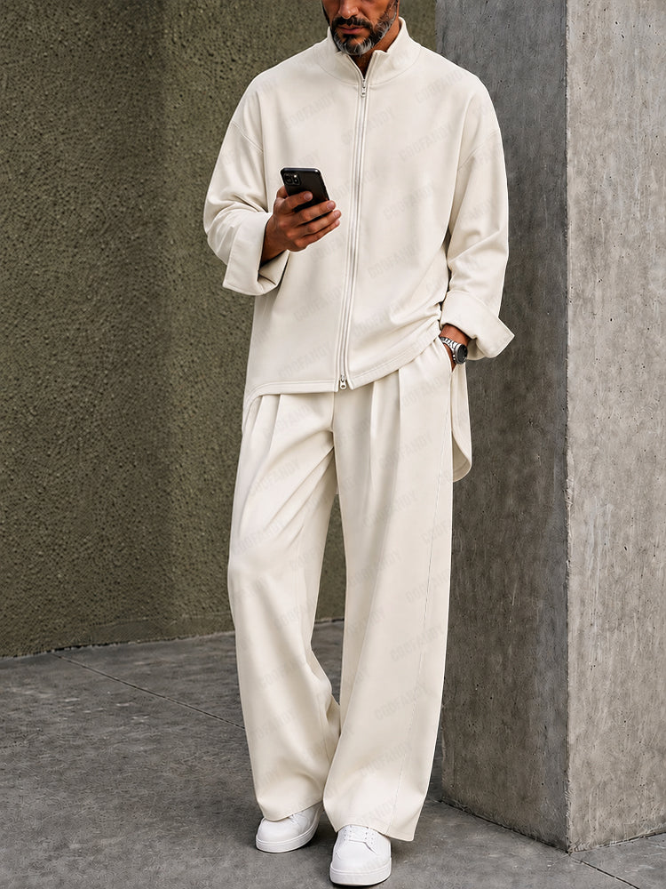 Casual Loose High-Low Hem Shirt Pants Set