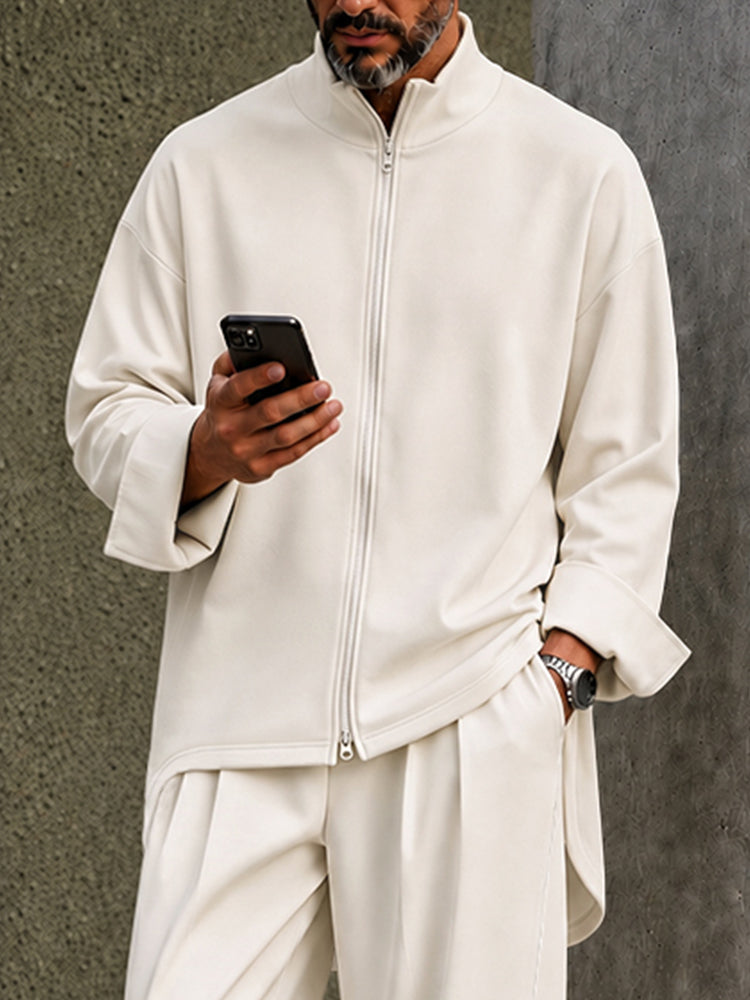 Casual Loose High-Low Hem Shirt Pants Set