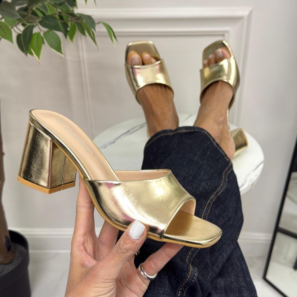 Nicole - Sandalo Donna Scarpa Tacco Punta Oro