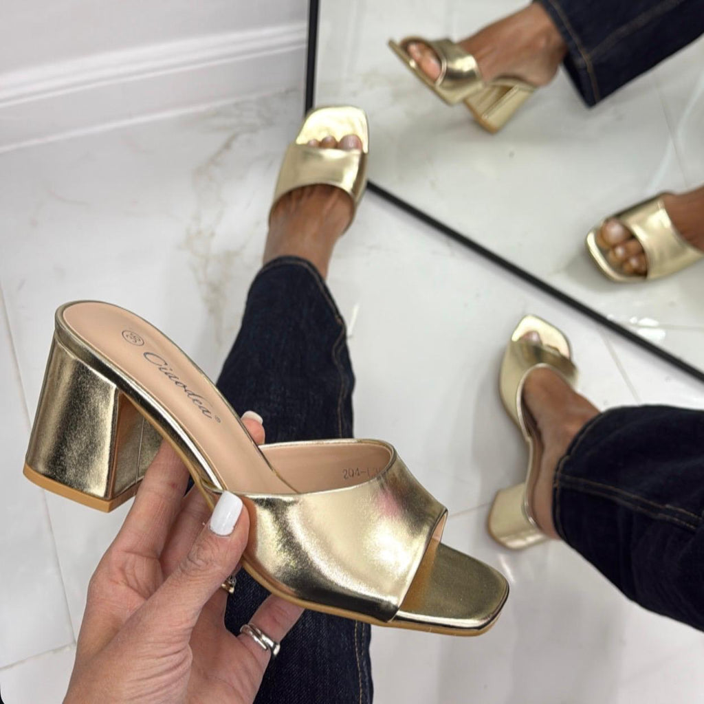 Nicole - Sandalo Donna Scarpa Tacco Punta Oro