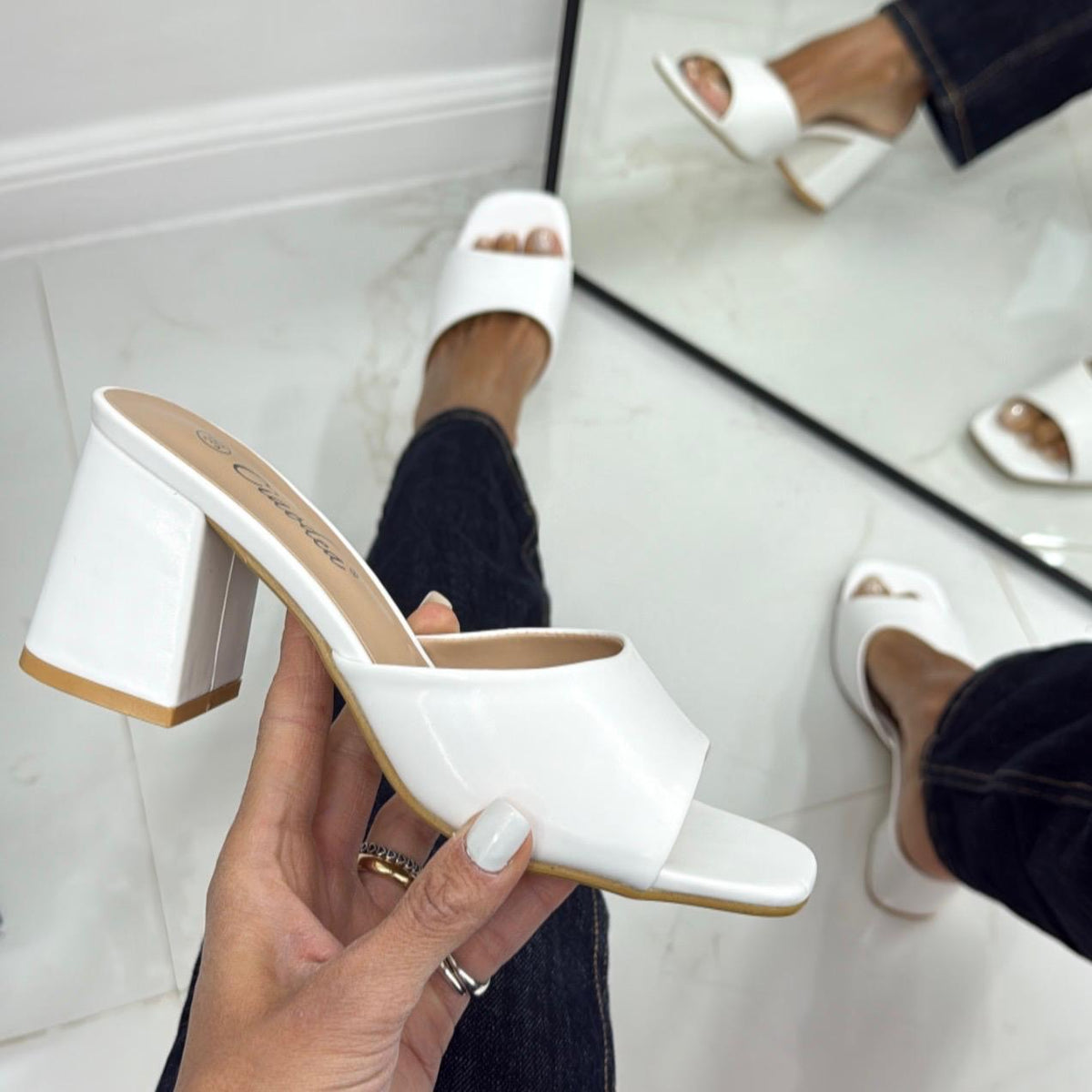 Nicole - Sandalo Donna Scarpa Tacco Punta Bianco