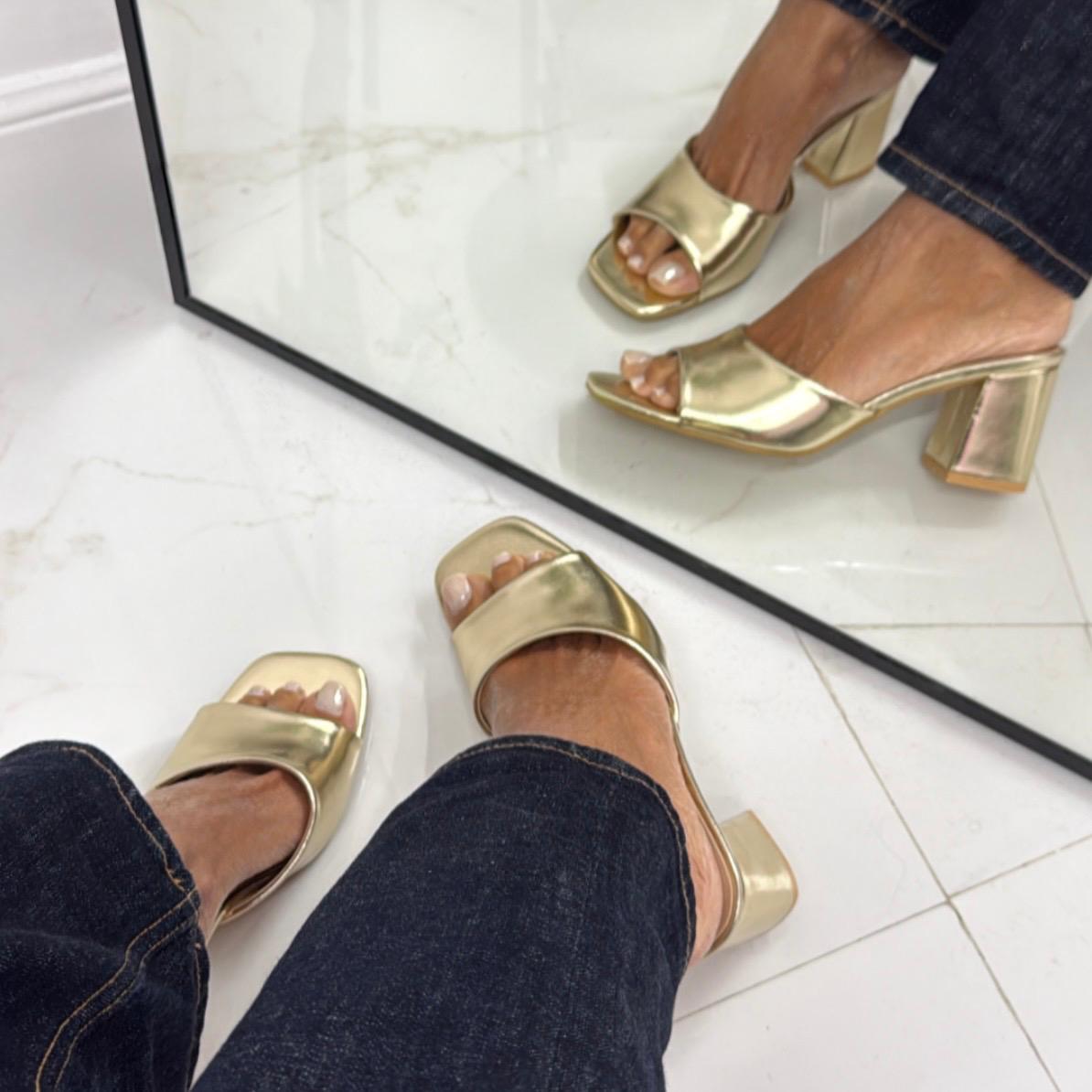 Nicole - Sandalo Donna Scarpa Tacco Punta Oro