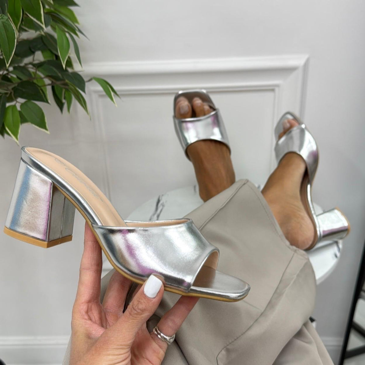 Nicole - Sandalo Donna Scarpa Tacco Punta Argento