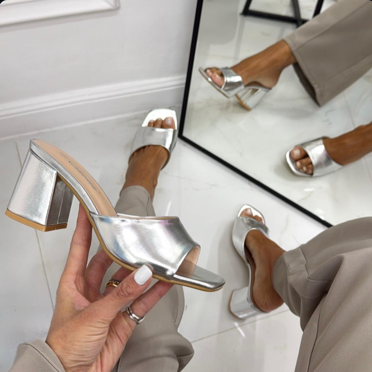Nicole - Sandalo Donna Scarpa Tacco Punta Argento