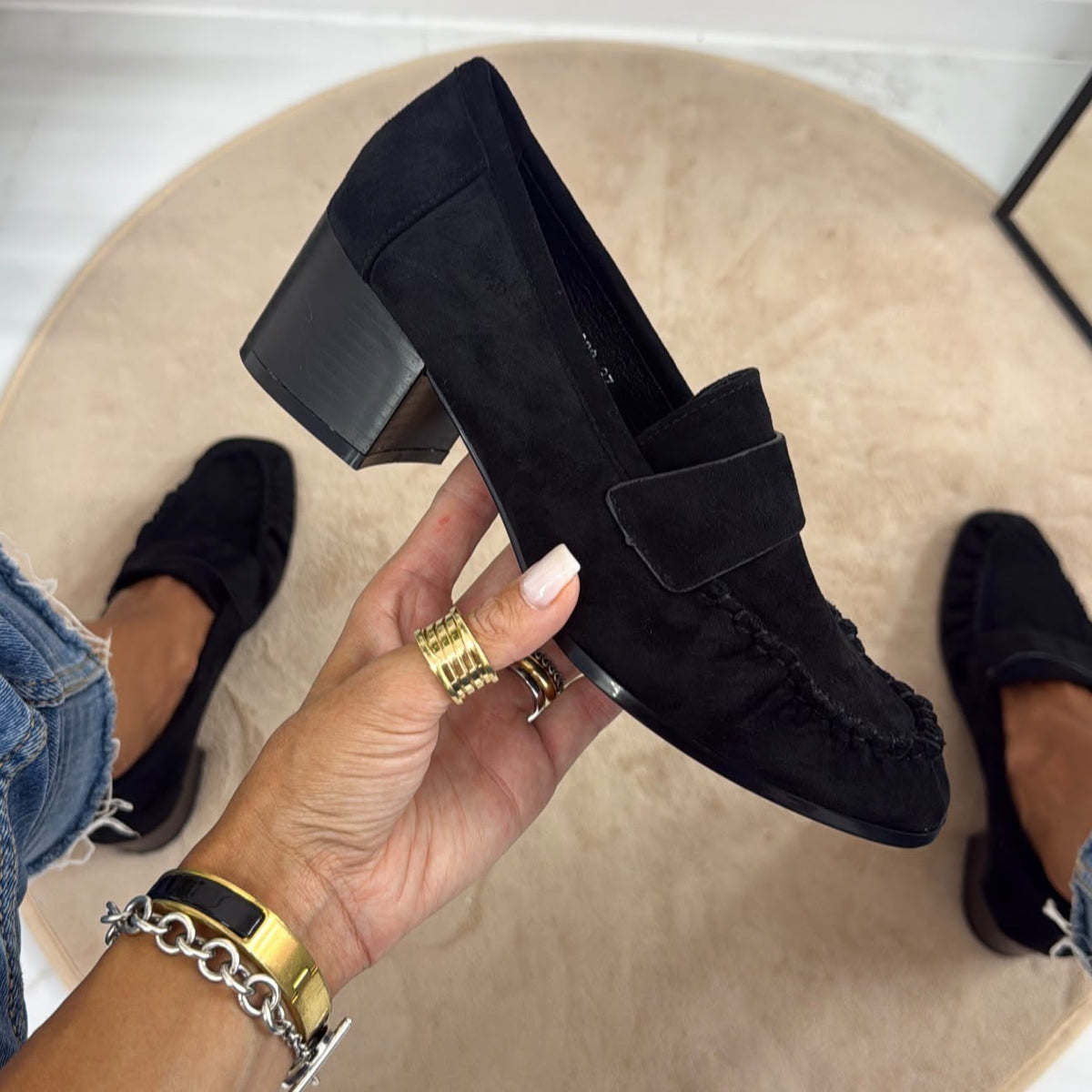 Jenny - Mocasines con tacón cómodo de ante negro