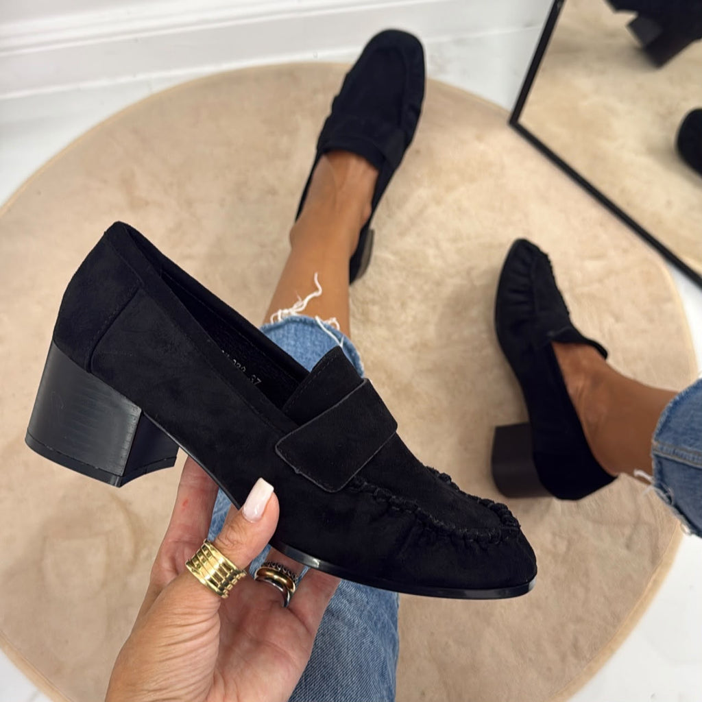Jenny - Mocasines con tacón cómodo de ante negro