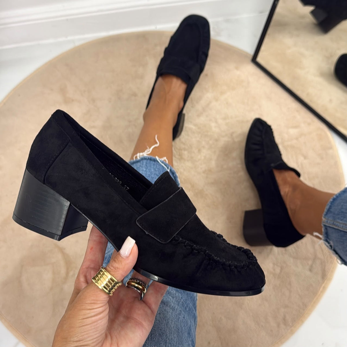 Jenny - Mocasines con tacón cómodo de ante negro