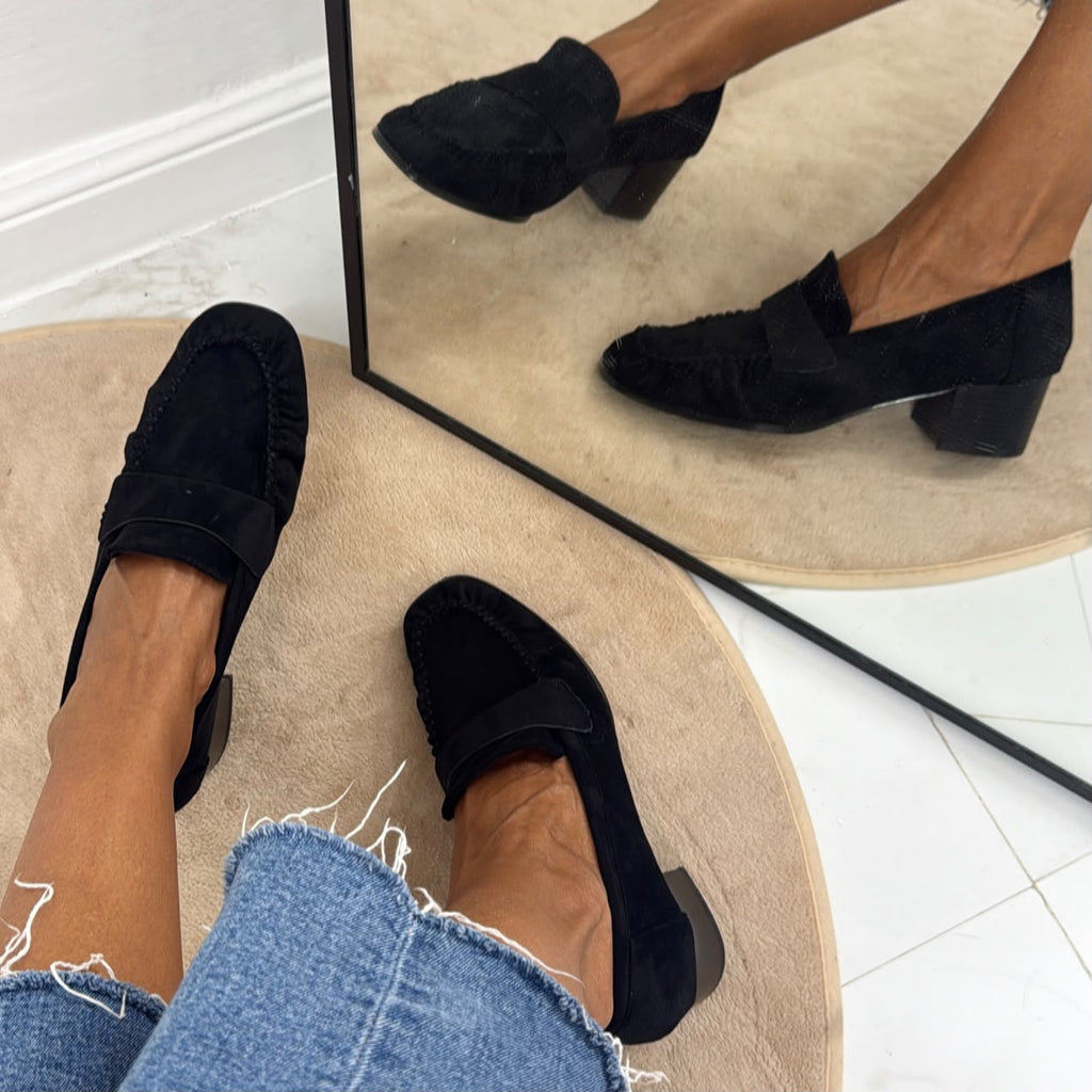 Jenny - Mocasines con tacón cómodo de ante negro
