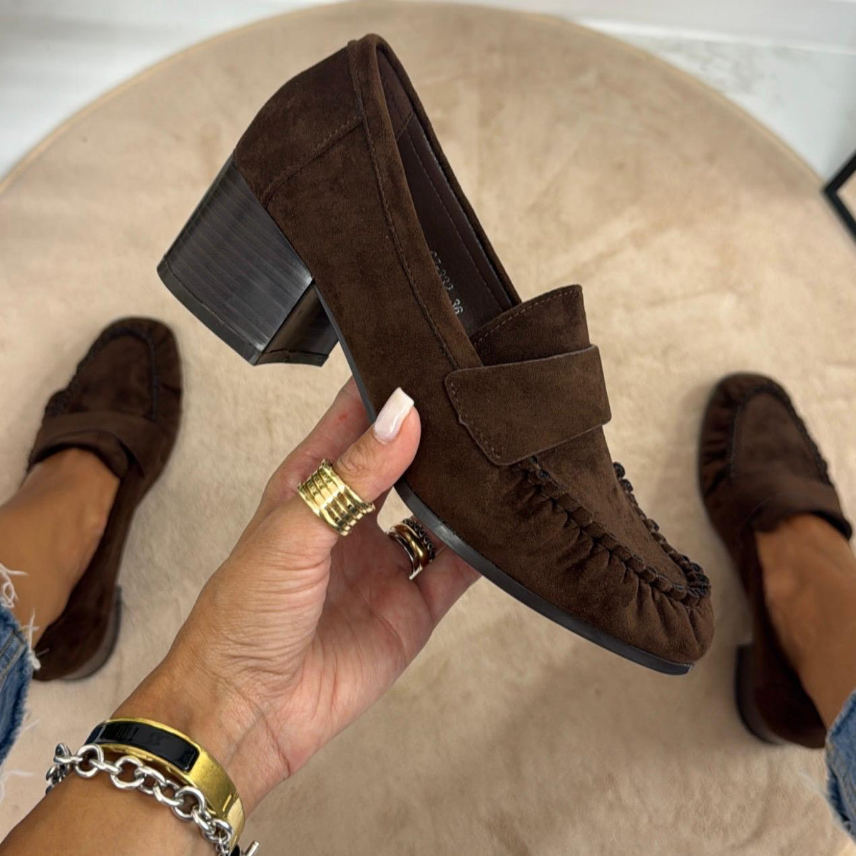 Jenny - Mocasines con tacón cómodo de ante marrón