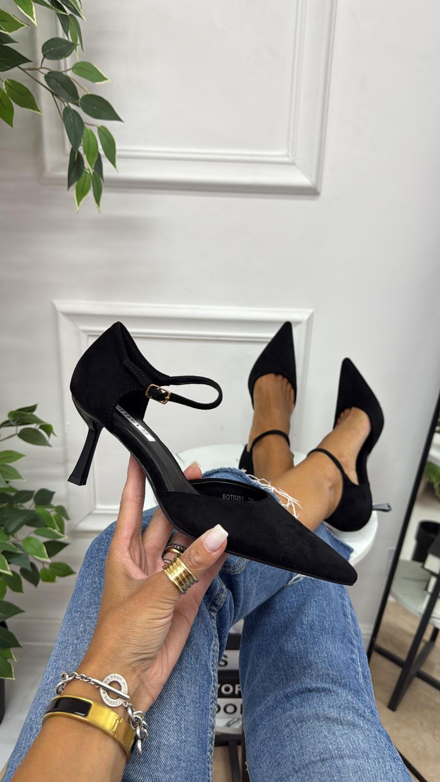 Atena - Zapatos de salón para mujer con tacón elegante, negros
