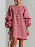 Vestido de Estilo Vintage Con Botones Con Motivos Florales y Mangas Con Extravagantes Motivos Florales