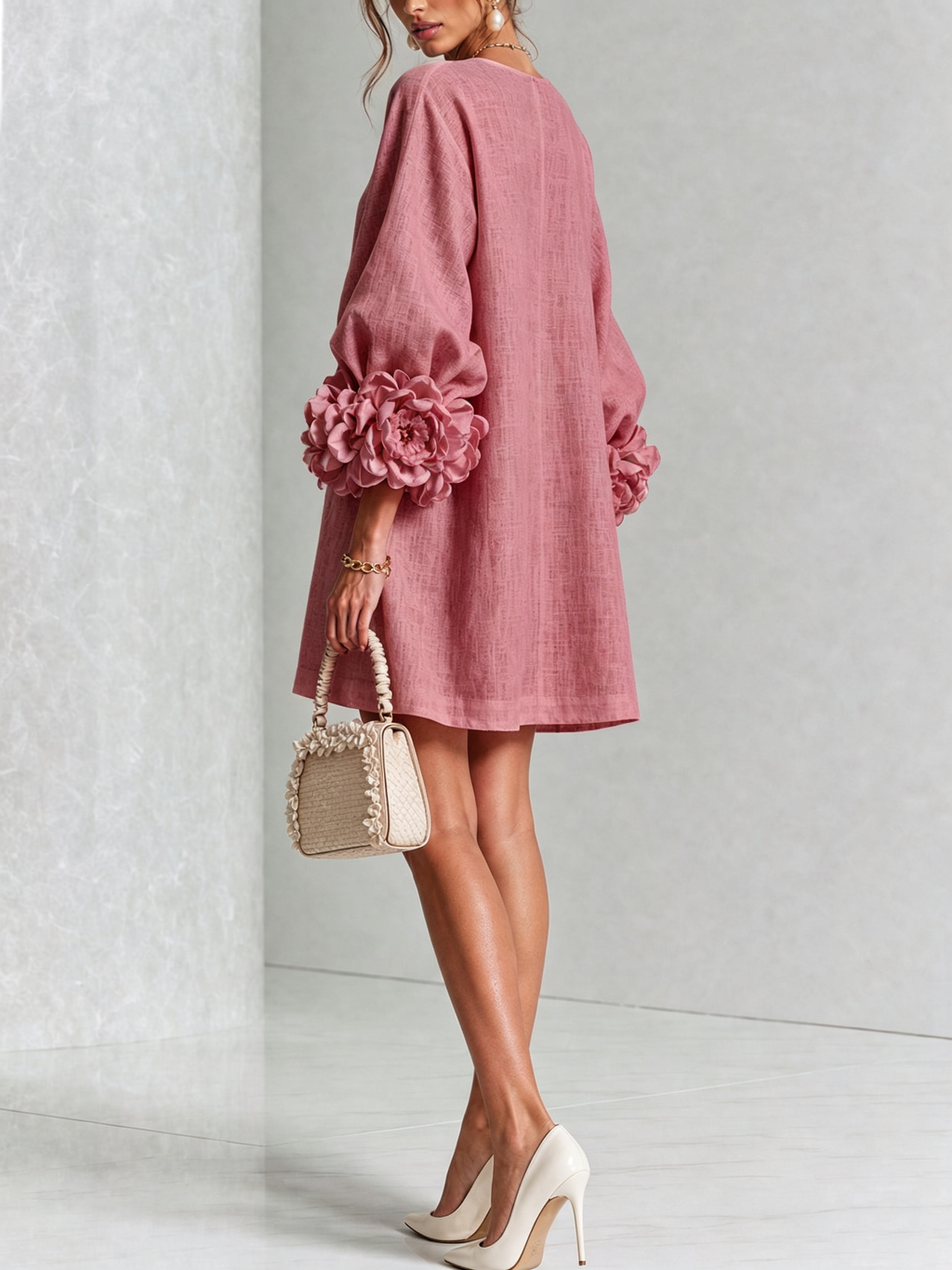 Vestido de Estilo Vintage Con Botones Con Motivos Florales y Mangas Con Extravagantes Motivos Florales