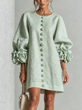 Vestido En Color Verde Con Botones y Mangas Con Estampado Floral Extravagante